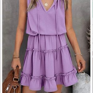 Women's Flowy Mini Swing Dress Casual Loose Sleeveless V Neck Short Dress